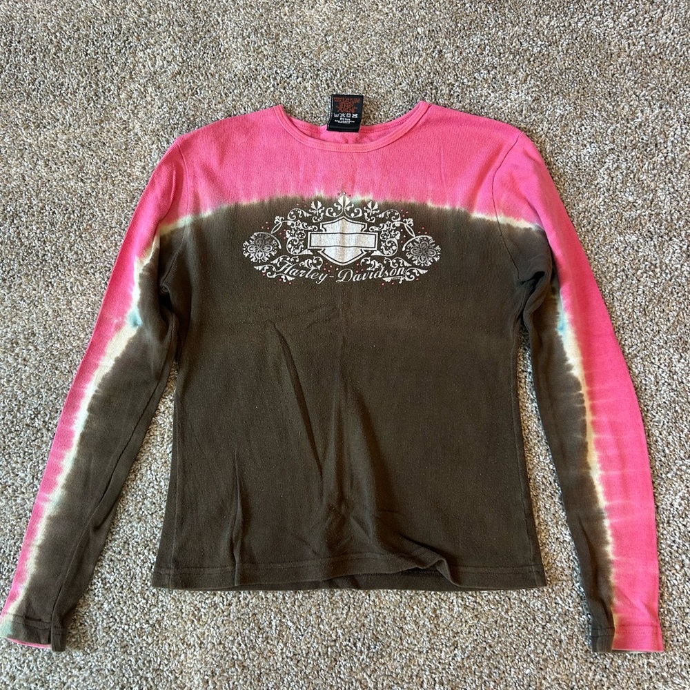 Harley-Davidson Pink and Brown Long Sleeve Tee